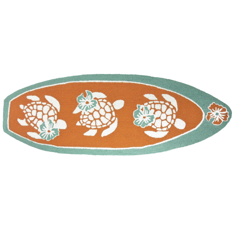 Highland Dunes Sprowston Surfboard Turtles HandHooked Orange/Green